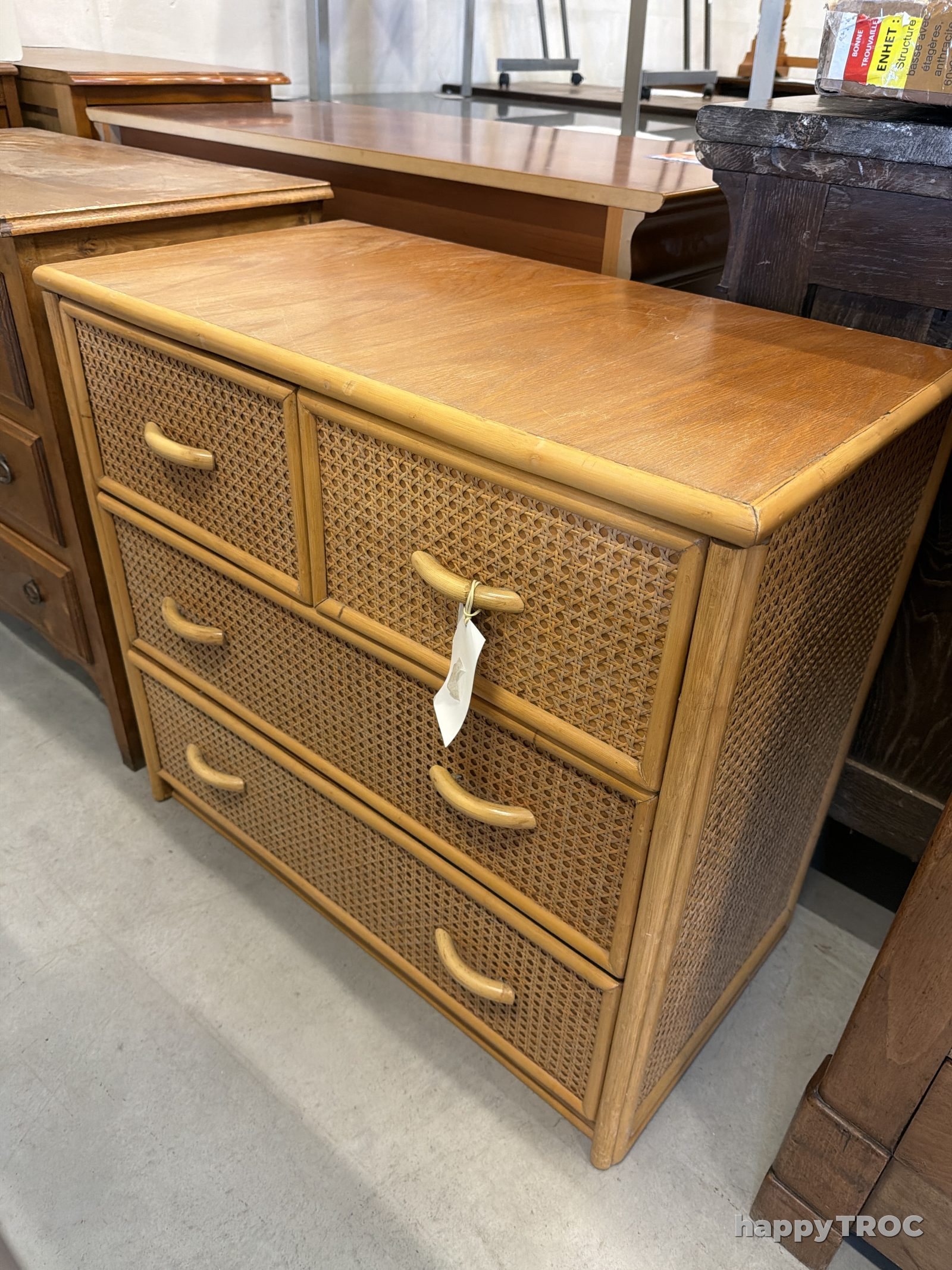 Commode rotin 4 tiroirs