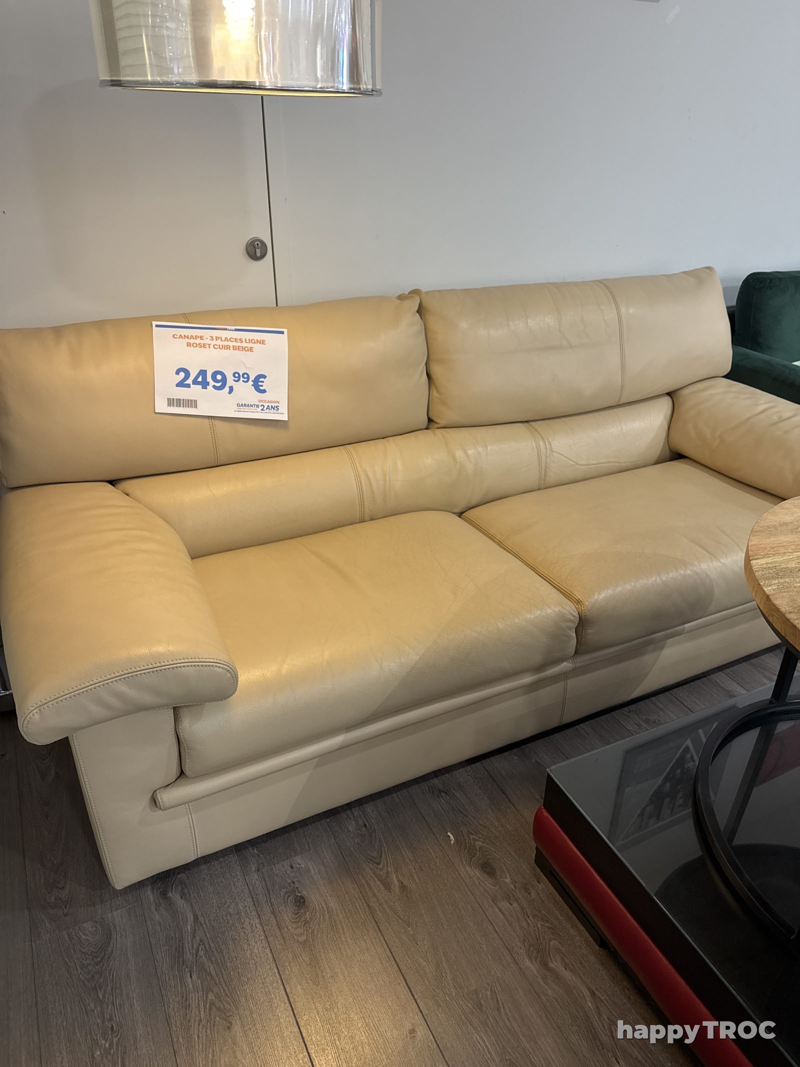 Canapé cuir 3 places Ligne Roset beige