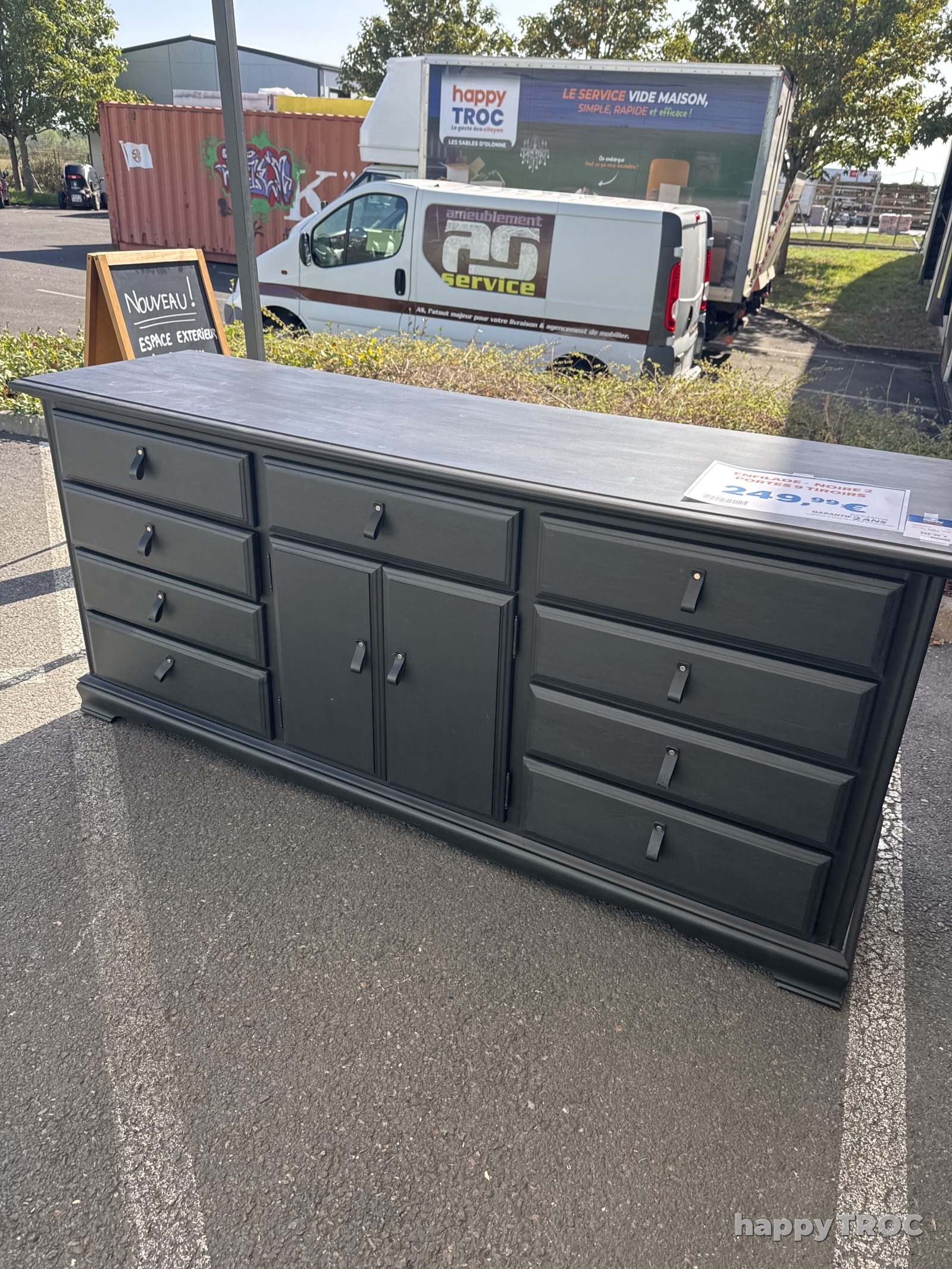 Enfilade buffet noir 2 portes 9 tiroirs