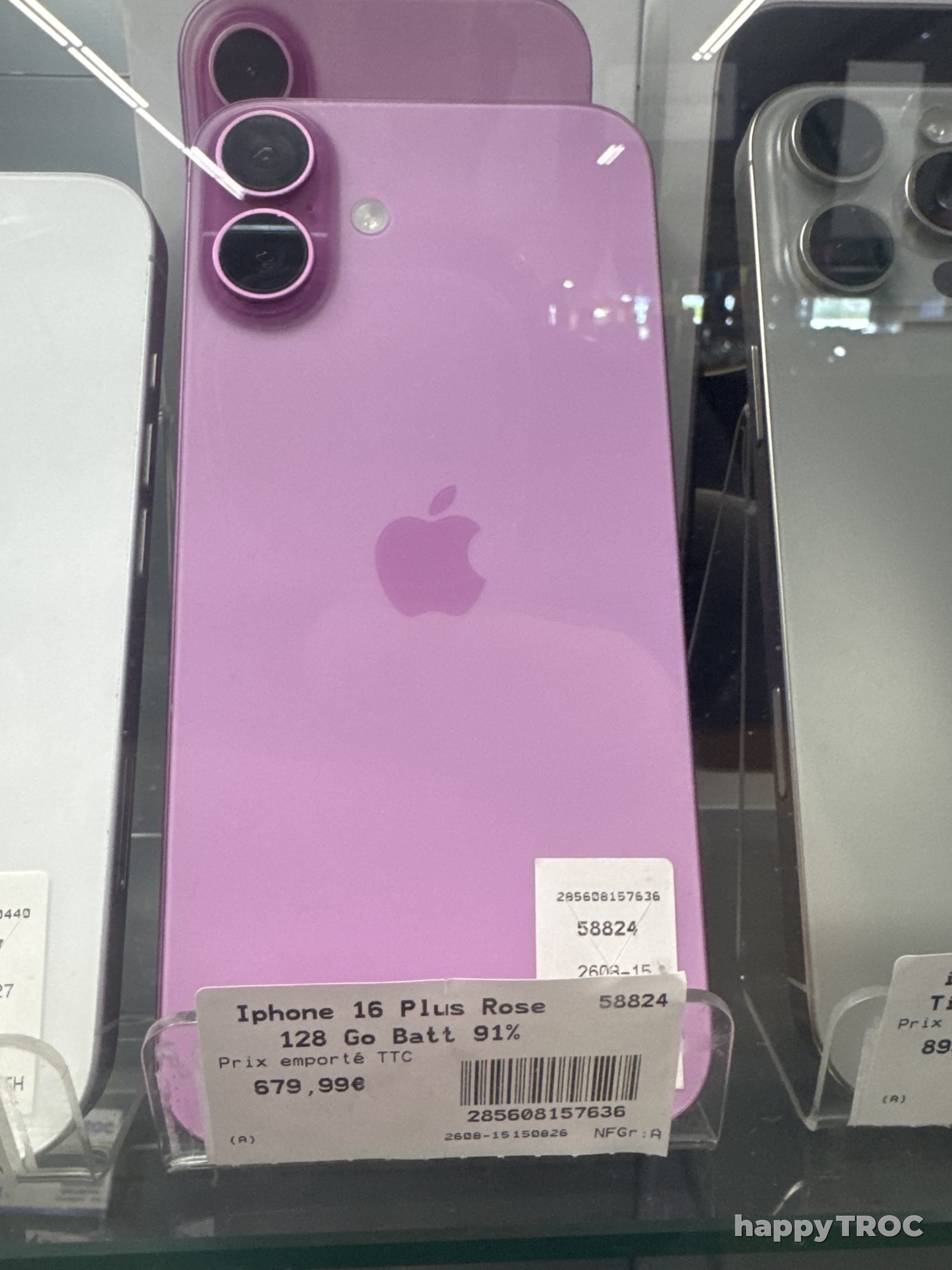 Téléphone Apple IPhone 16 Plus rose 128 go Batterie 91%