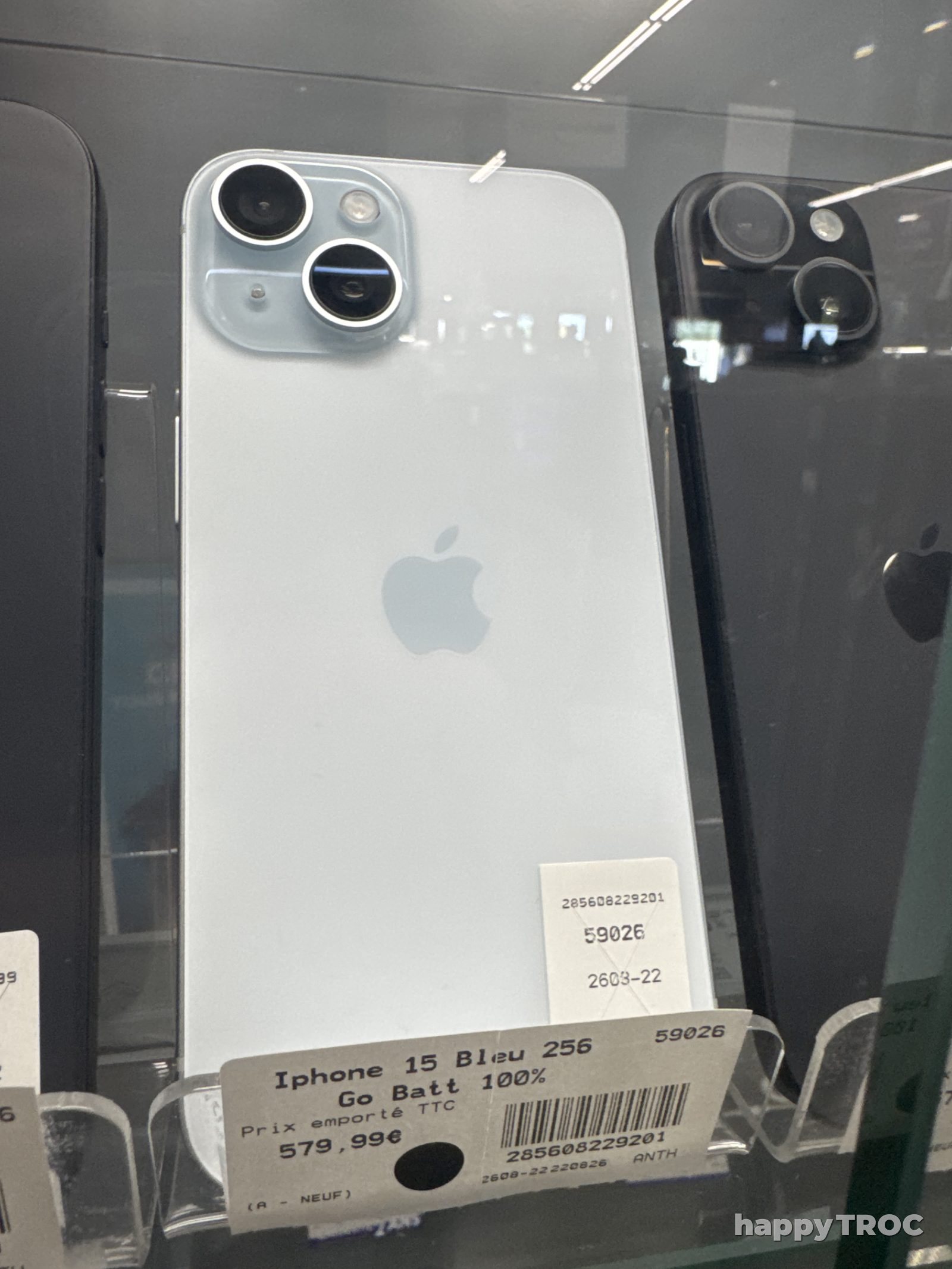 Téléphone Apple IPhone 15 bleu 256 go Batterie 100%