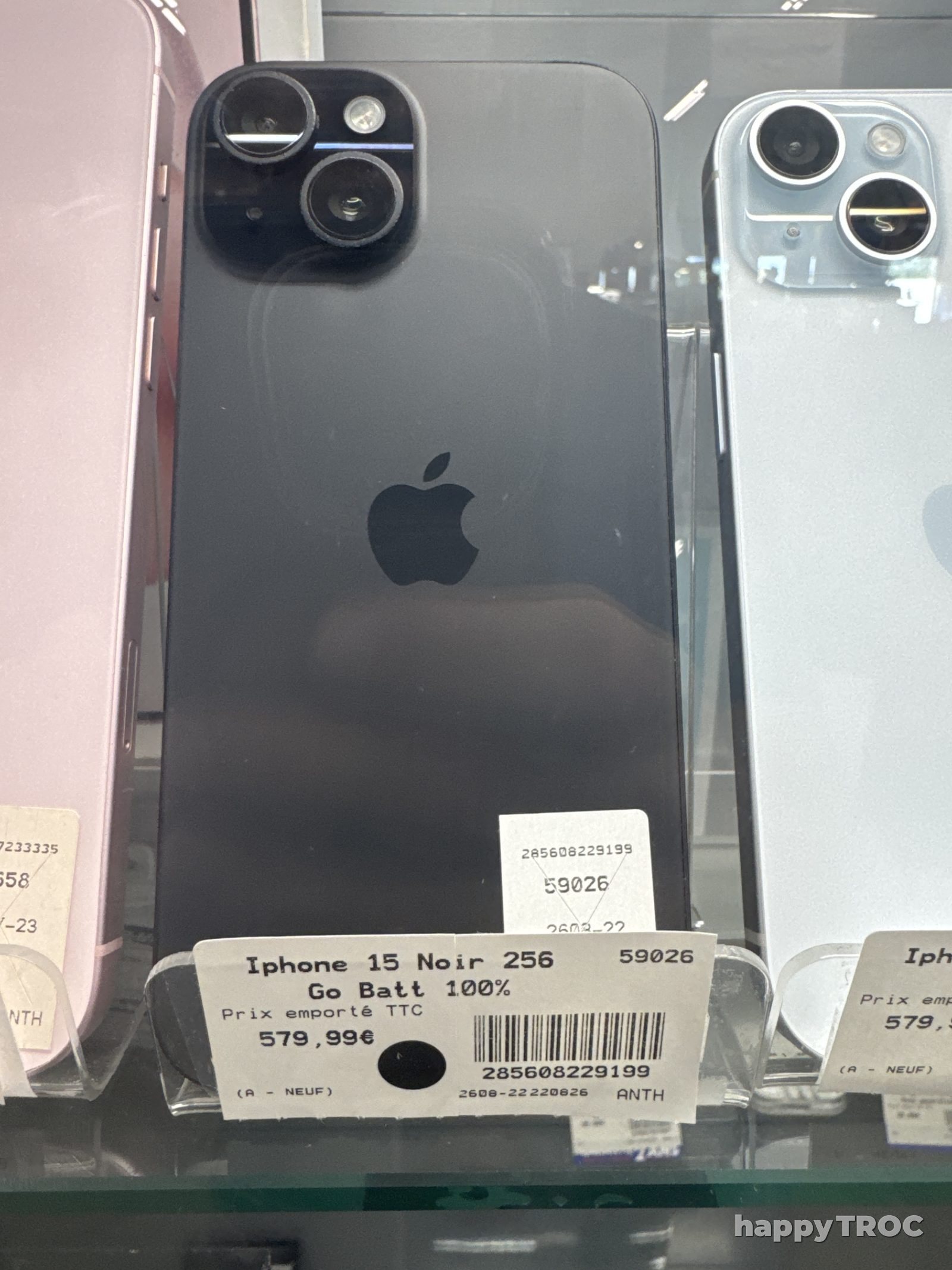 Téléphone Apple Iphone 15 Noir 256 Go batterie 100%