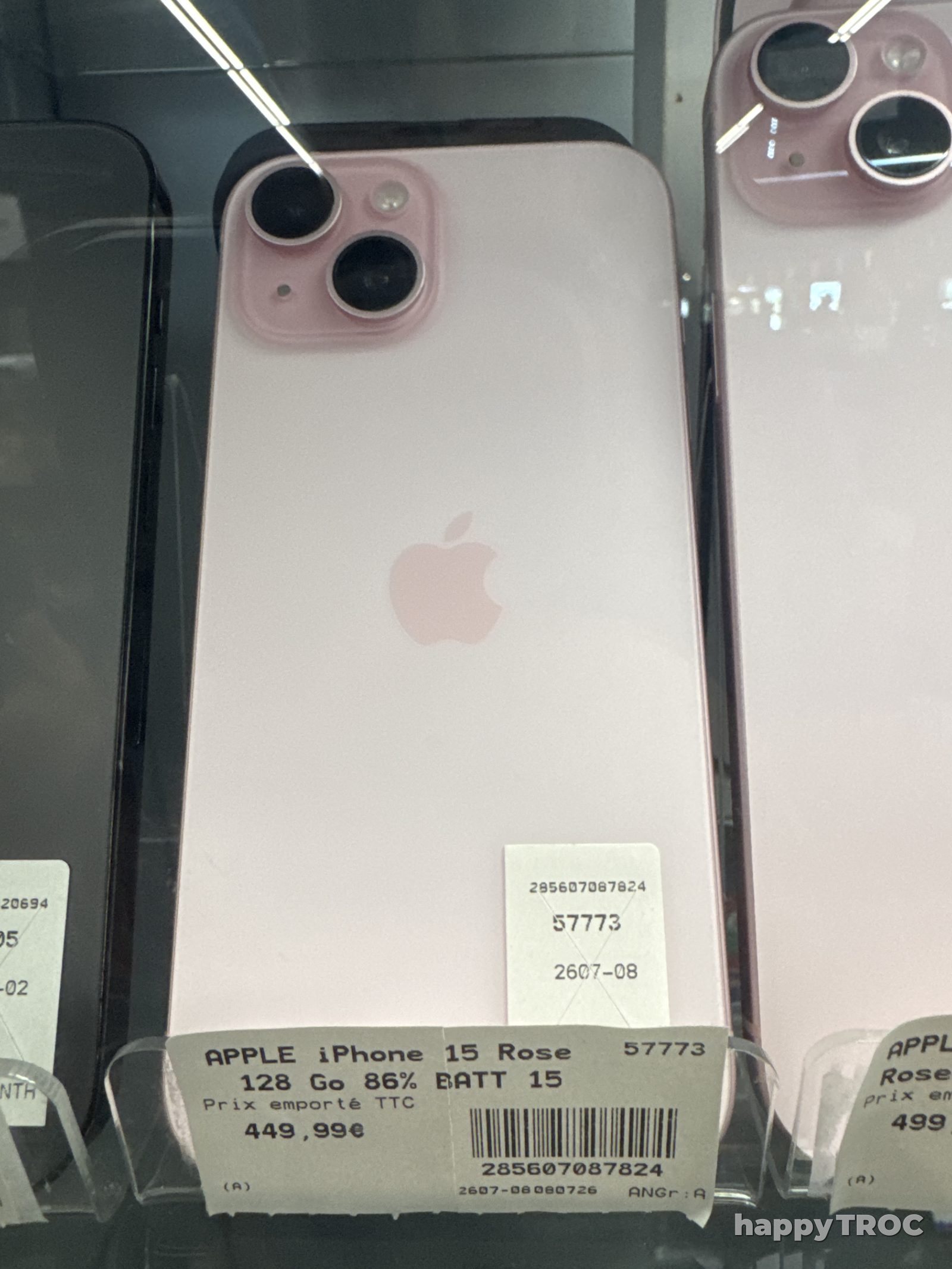 Téléphone Apple IPhone 15 Rose 128 go batterie 86%