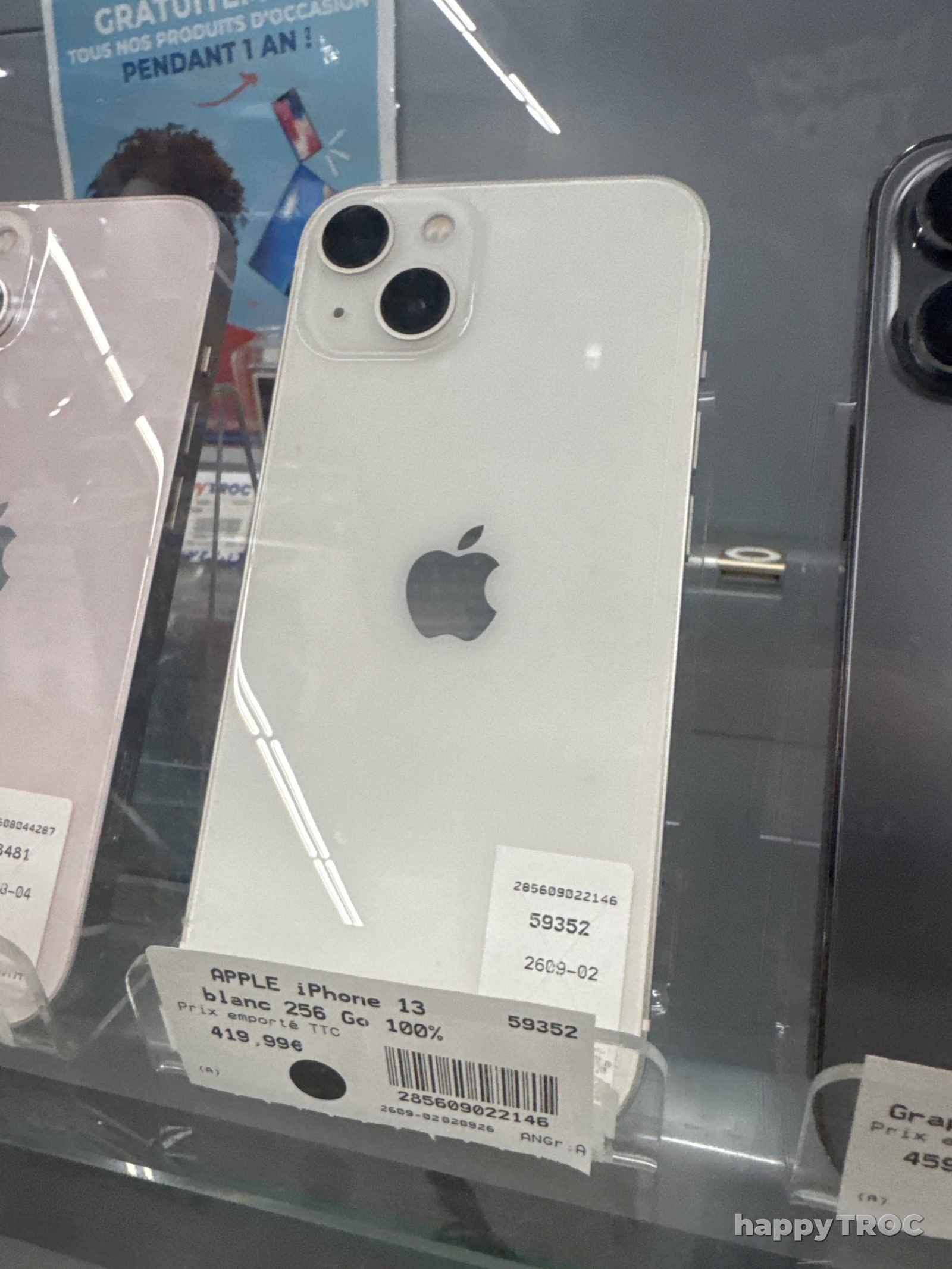 Téléphone Apple IPhone 13 blanc 256 go batterie 100%