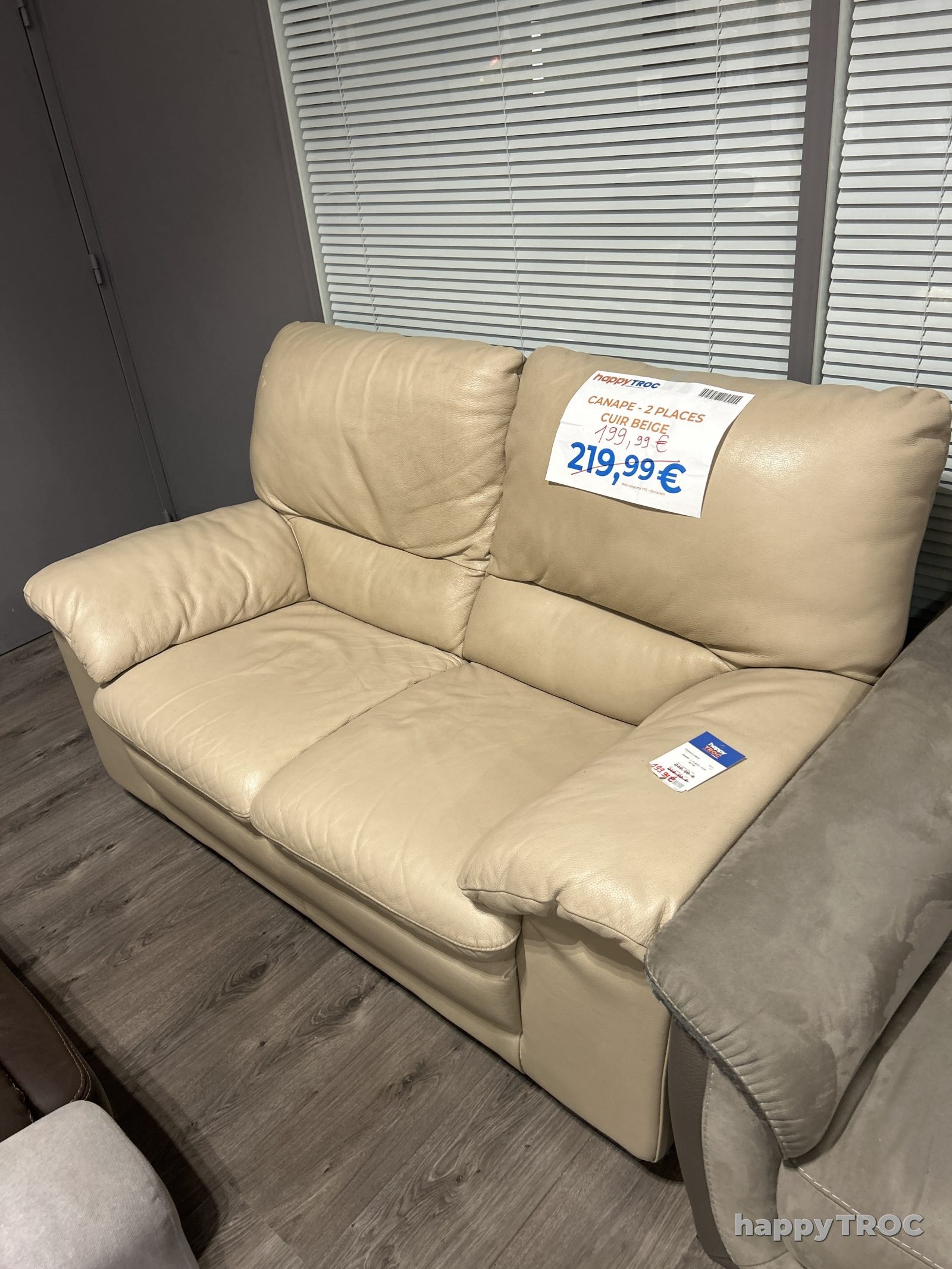 Canape 2 places cuir beige