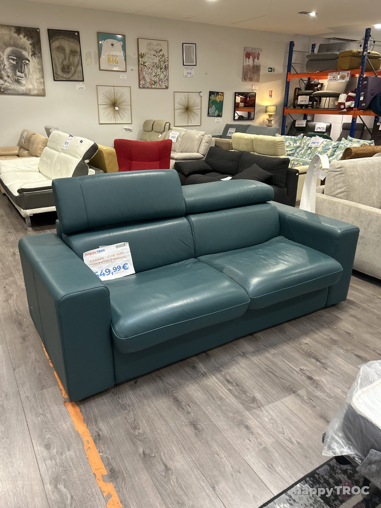 Canape - cuir vert convertible rapido