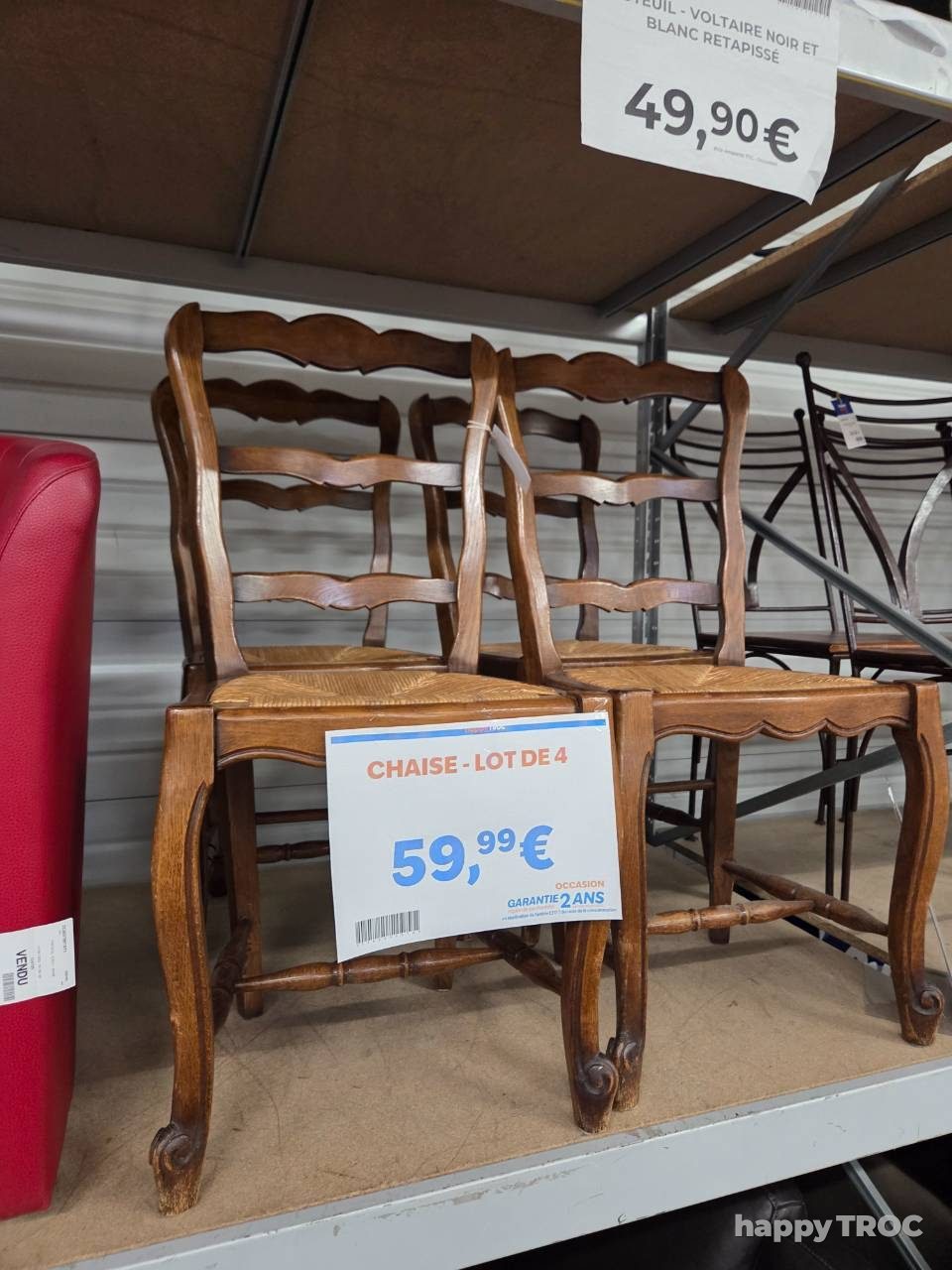 Lot de 4 chaises paillee