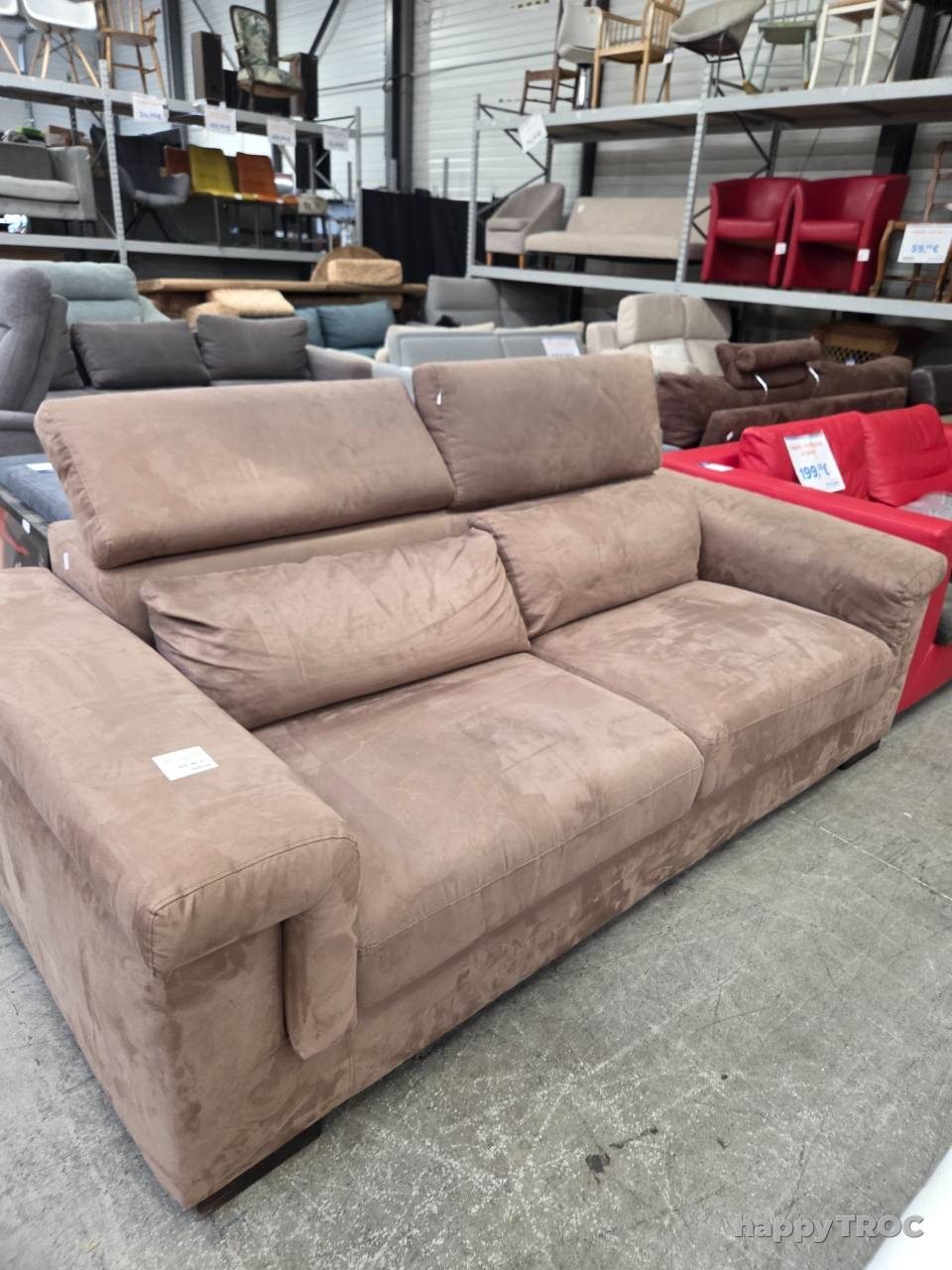 Canape 3 place poltrone sofa tissu marron clair