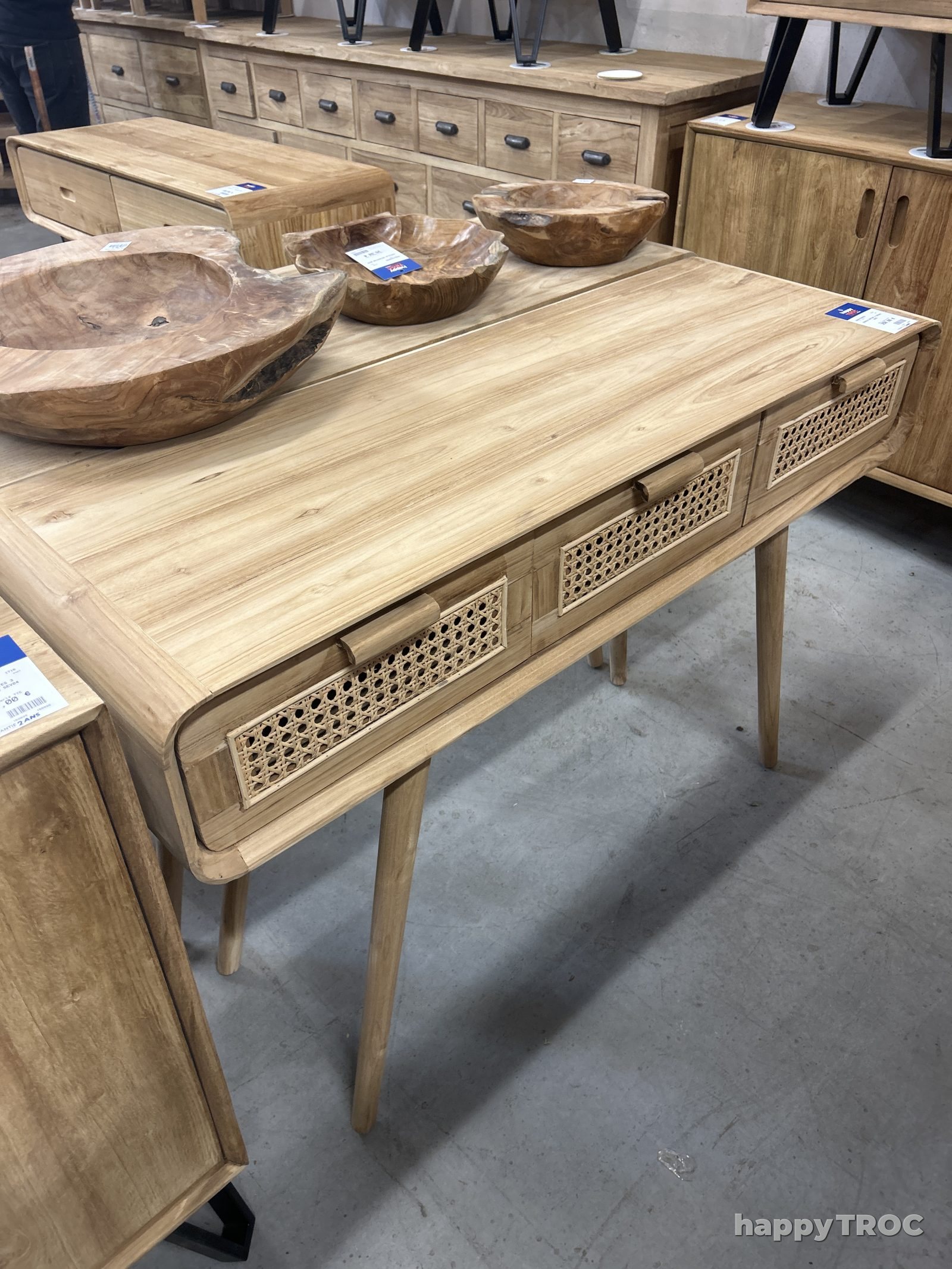 Console rattan 3 tiroirs bois
