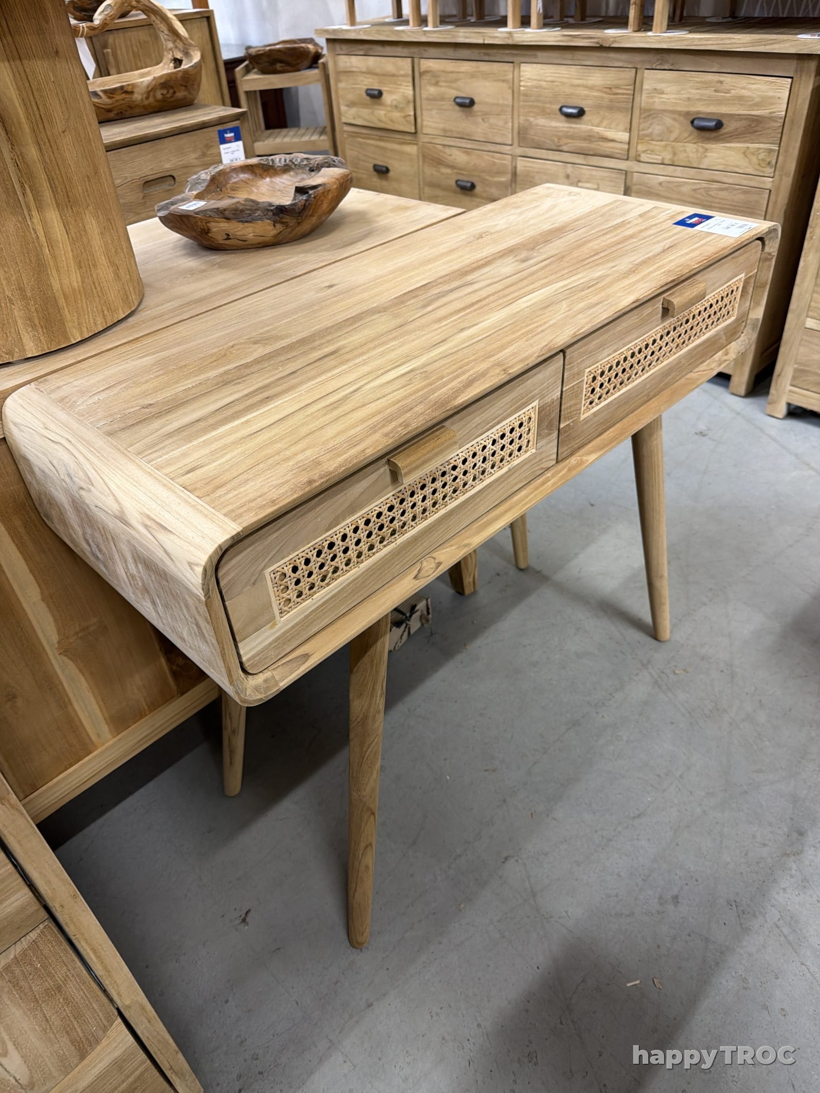 Console rattan 2 tiroirs bois