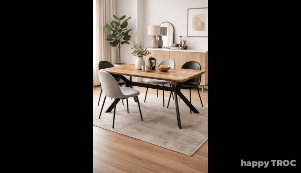 Table de séjour NEUVE "SIMON" plateau manguier massif avec entretoise REF 1951