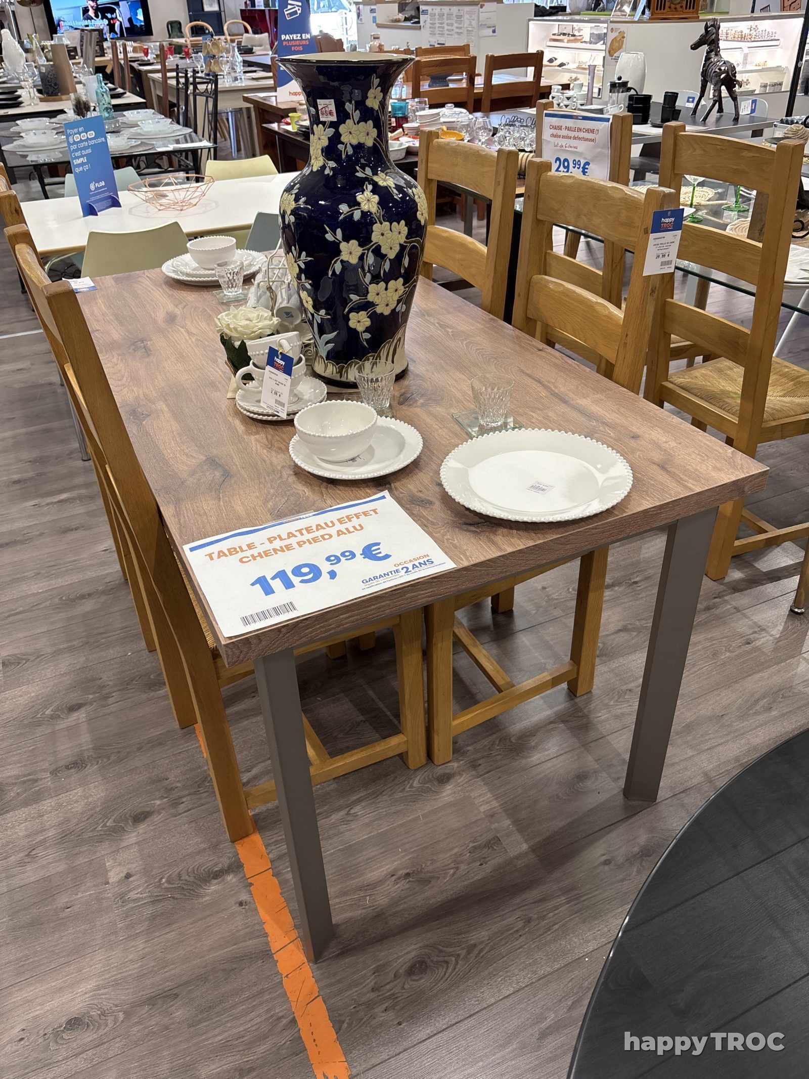 table plateau effet chene pied alu