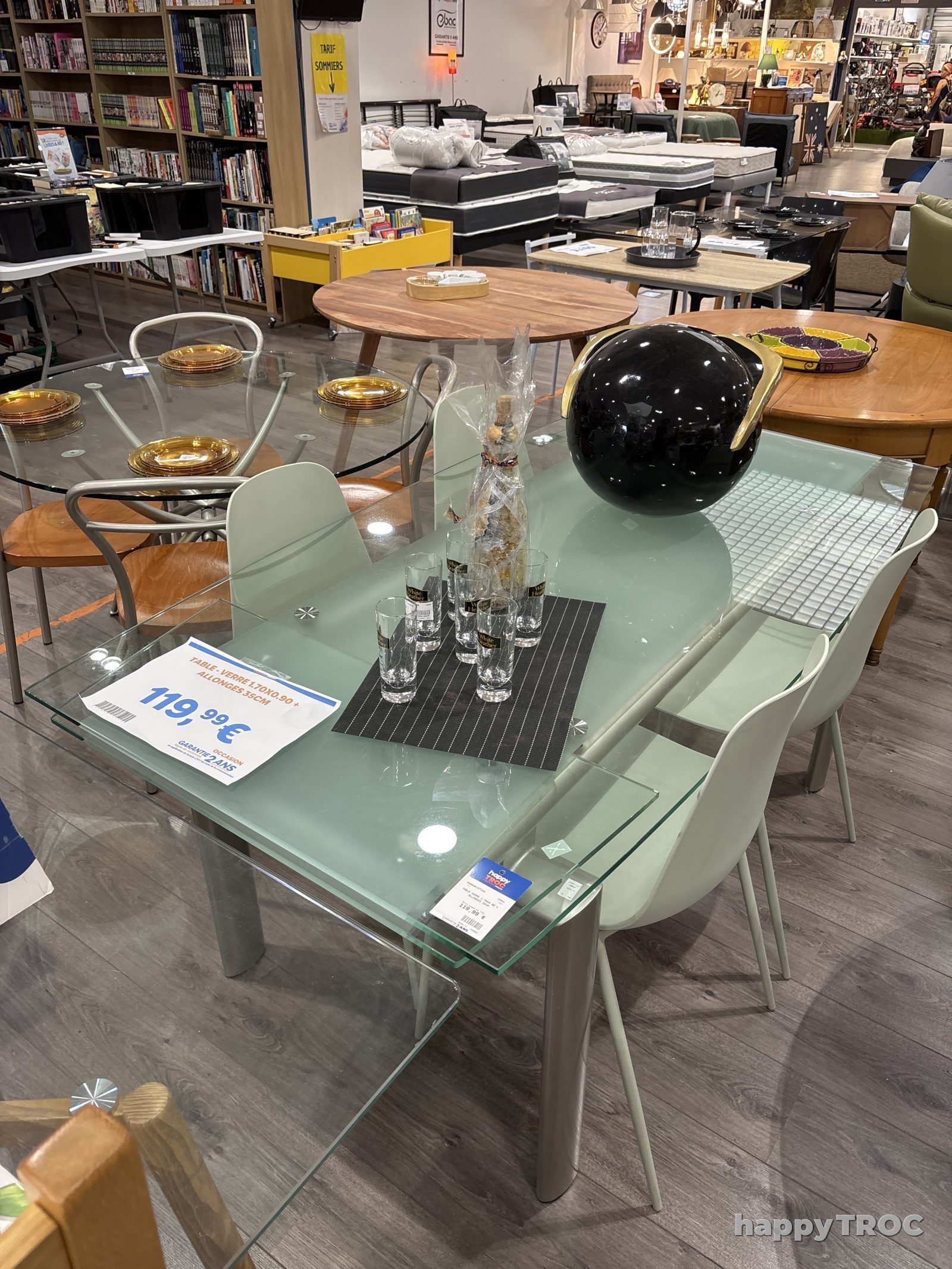 table verre 170x90 allonges de 35cm