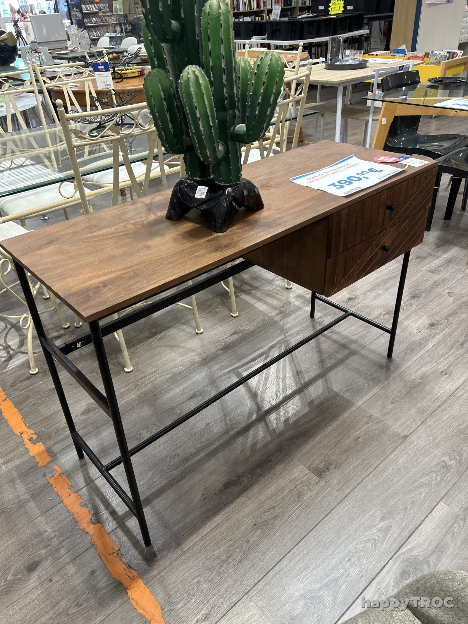 bureau maize en bois recycle et metal 2 tiroirs