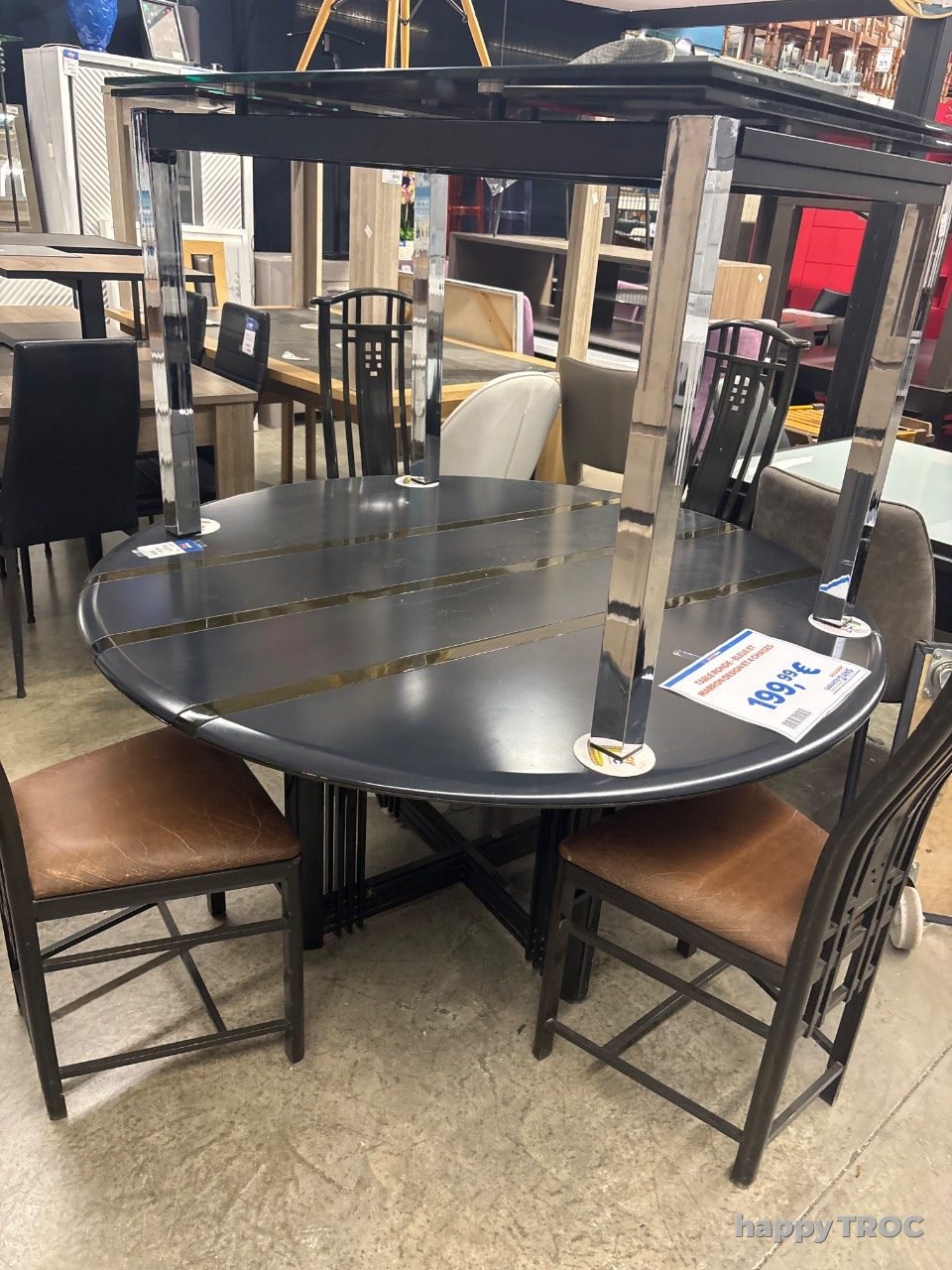 Table ronde - bleue et marron design et 4 chaises occasion