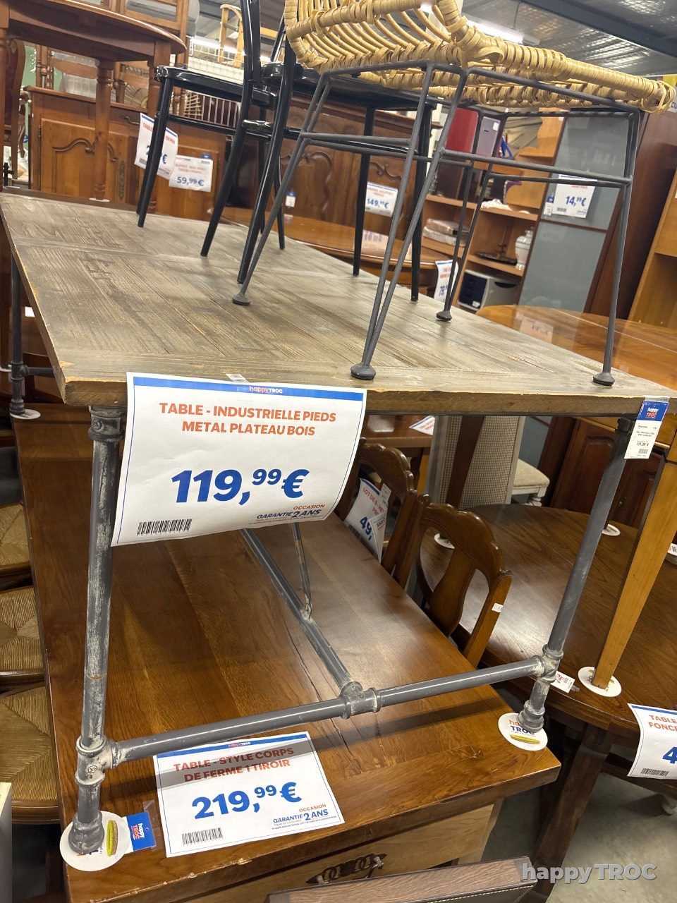 Table - industrielle pieds metal plateau bois