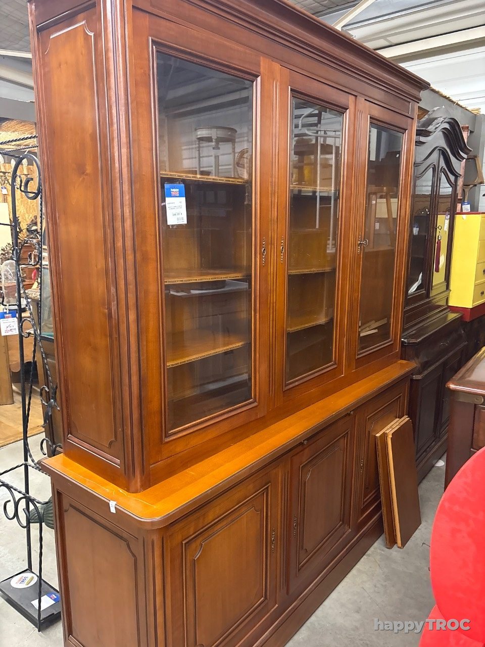 Bibliothèque de corps merisier avec porte vitrée, pas de clé