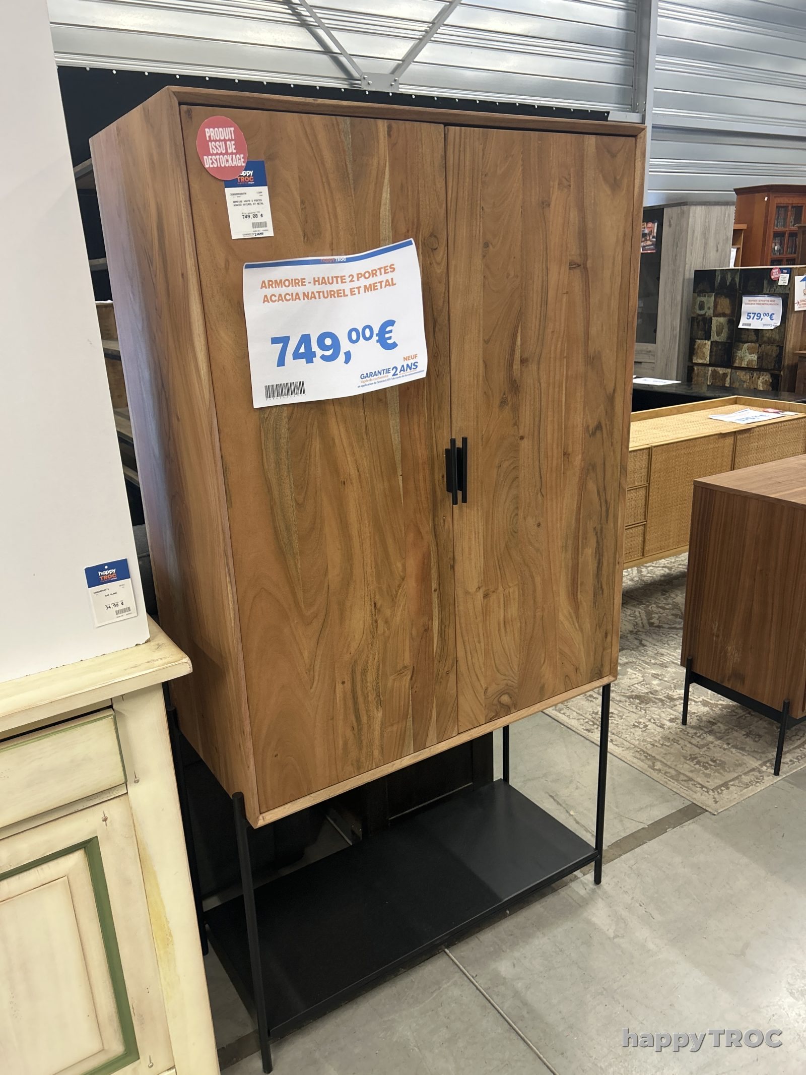 Armoire Haute 2 Portes Acacia Naturel Et Métal