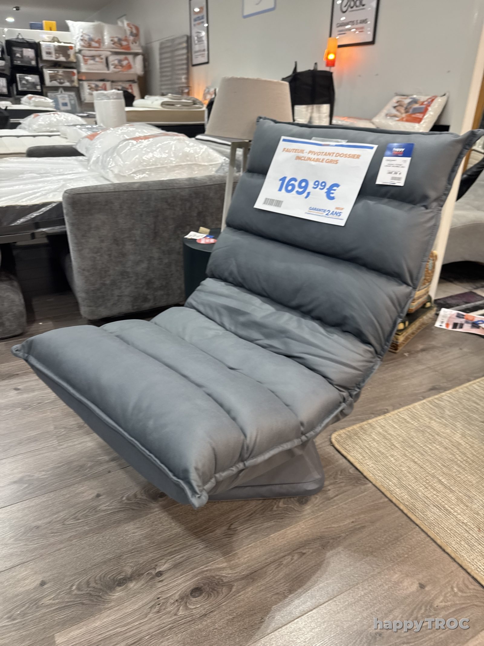 Fauteuil pivotant, dossier  inclinable gris