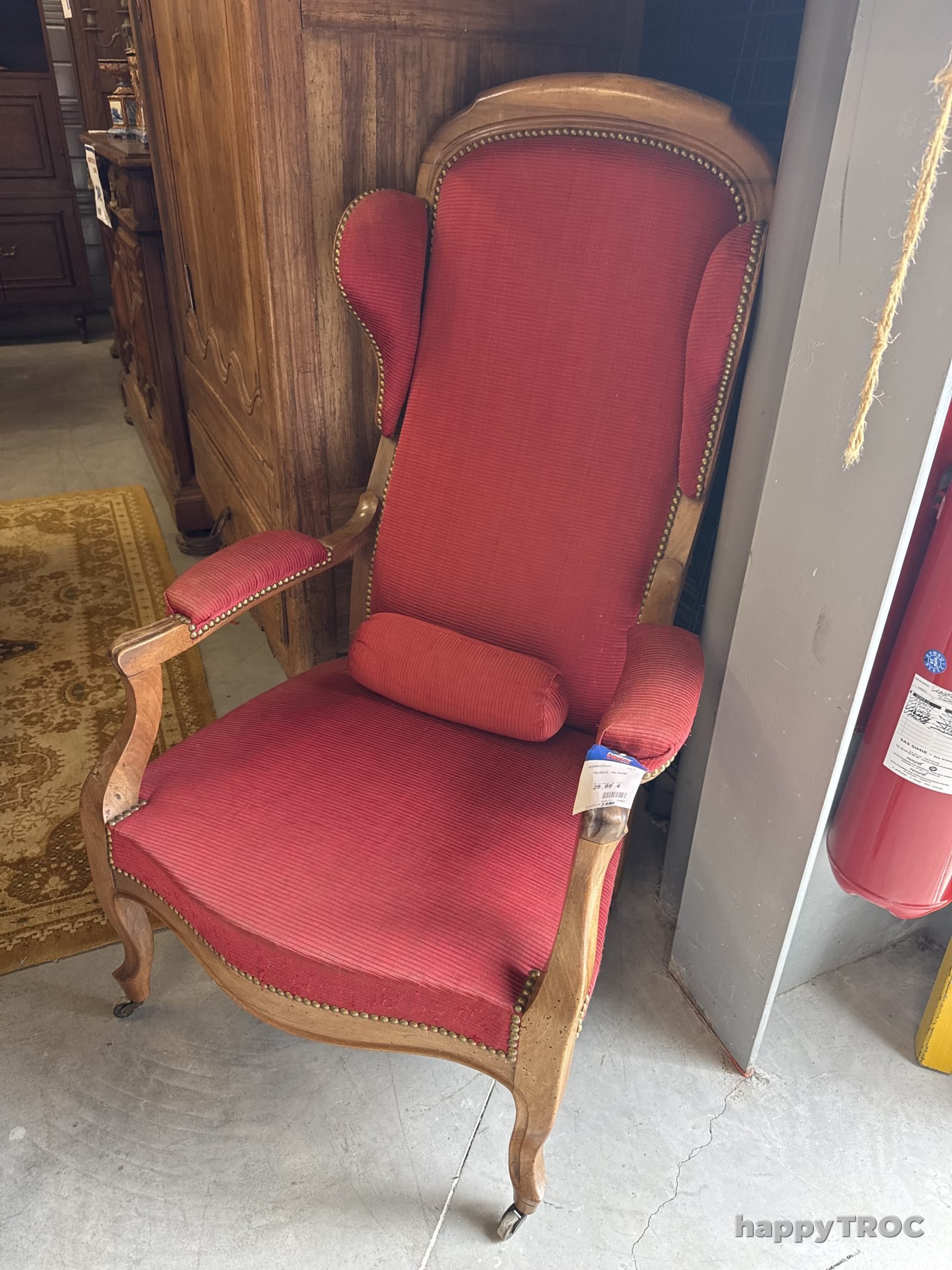 Fauteuil, Voltaire, tissu rouge