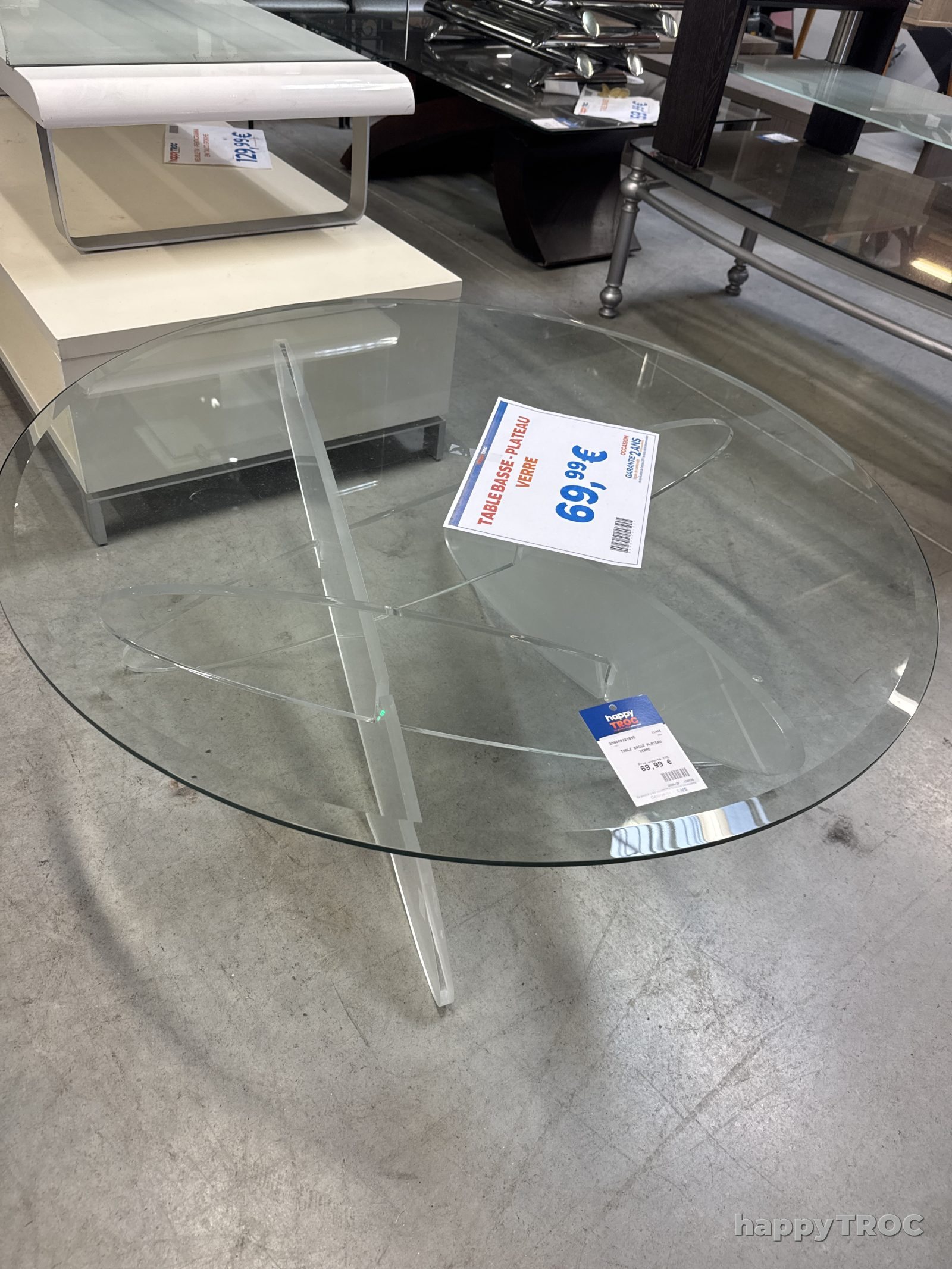 Table basse plateau verre garantie 2 ans