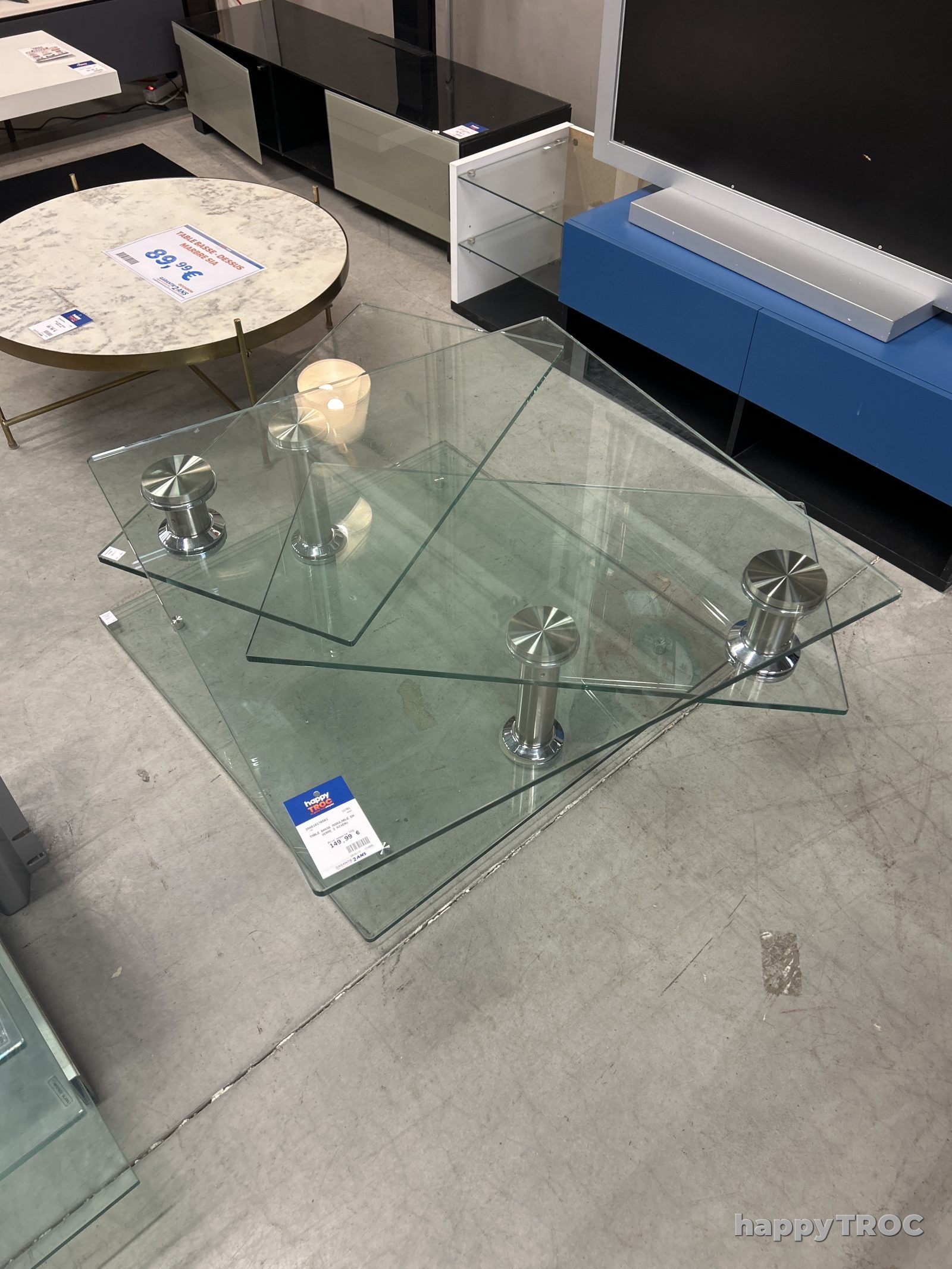 Table basse modulable en verre 3 niveaux